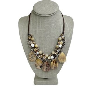 Natural Mother of Pearl, Teardrop Shell & Glass Beaded Cord Necklace